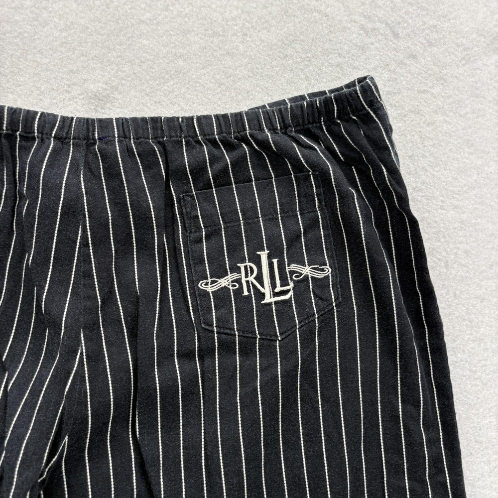Lauren Essentials Pajama Pants Womens M Black Striped Cotton Light Purple Label - Picture 10 of 12